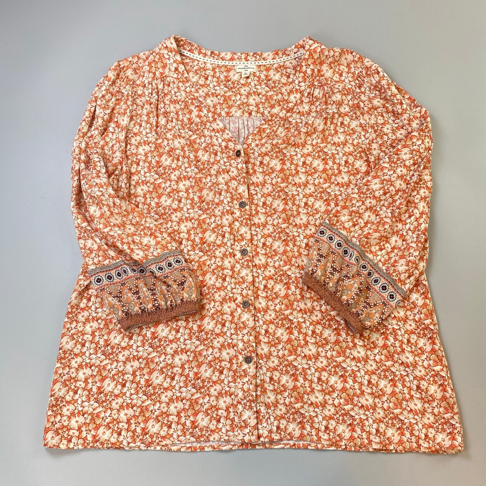 MASON & BELLE Blouse Floral Orange & White Women’s Large Boho Southwestern Flowy